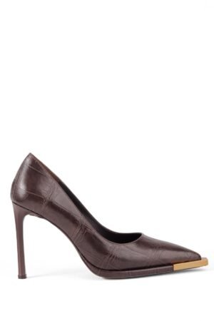 Mary Kroko Desenli Metal Burunlu Dolgu Topuk